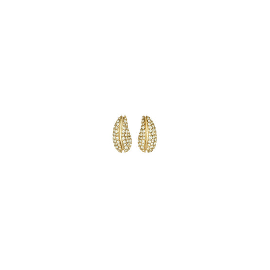 Women Small Pierced PavÃ© Earrings - Light Brass / Crystal