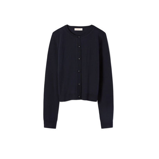 Women Long Sleeve Crewneck Cardigan - Medium Navy