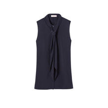 Women Sleeveless Bow Blouse - Medium Navy