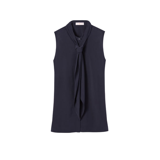 Women Sleeveless Bow Blouse - Medium Navy