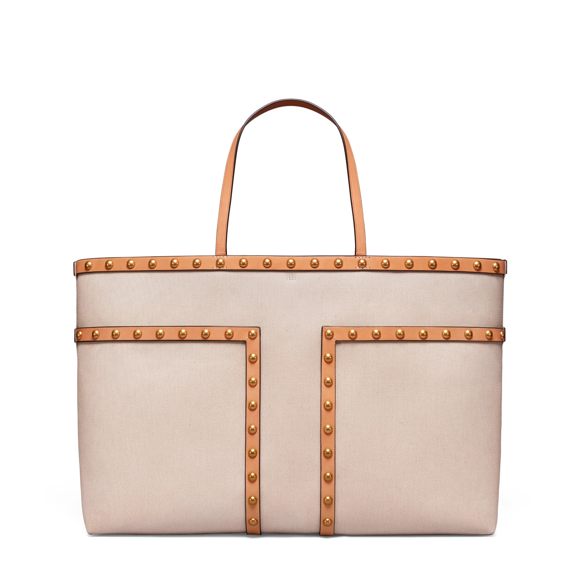 Women Block-T Stud Tote - Natural / Vachetta