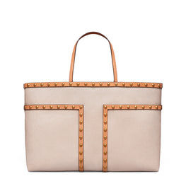 Women Block-T Stud Tote - Natural / Vachetta