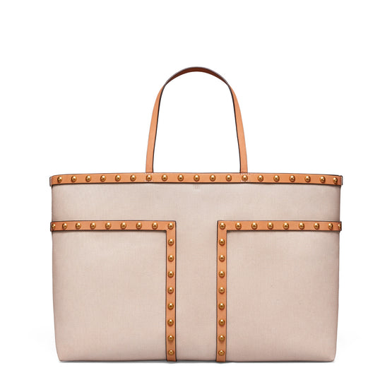 Women Block-T Stud Tote - Natural / Vachetta