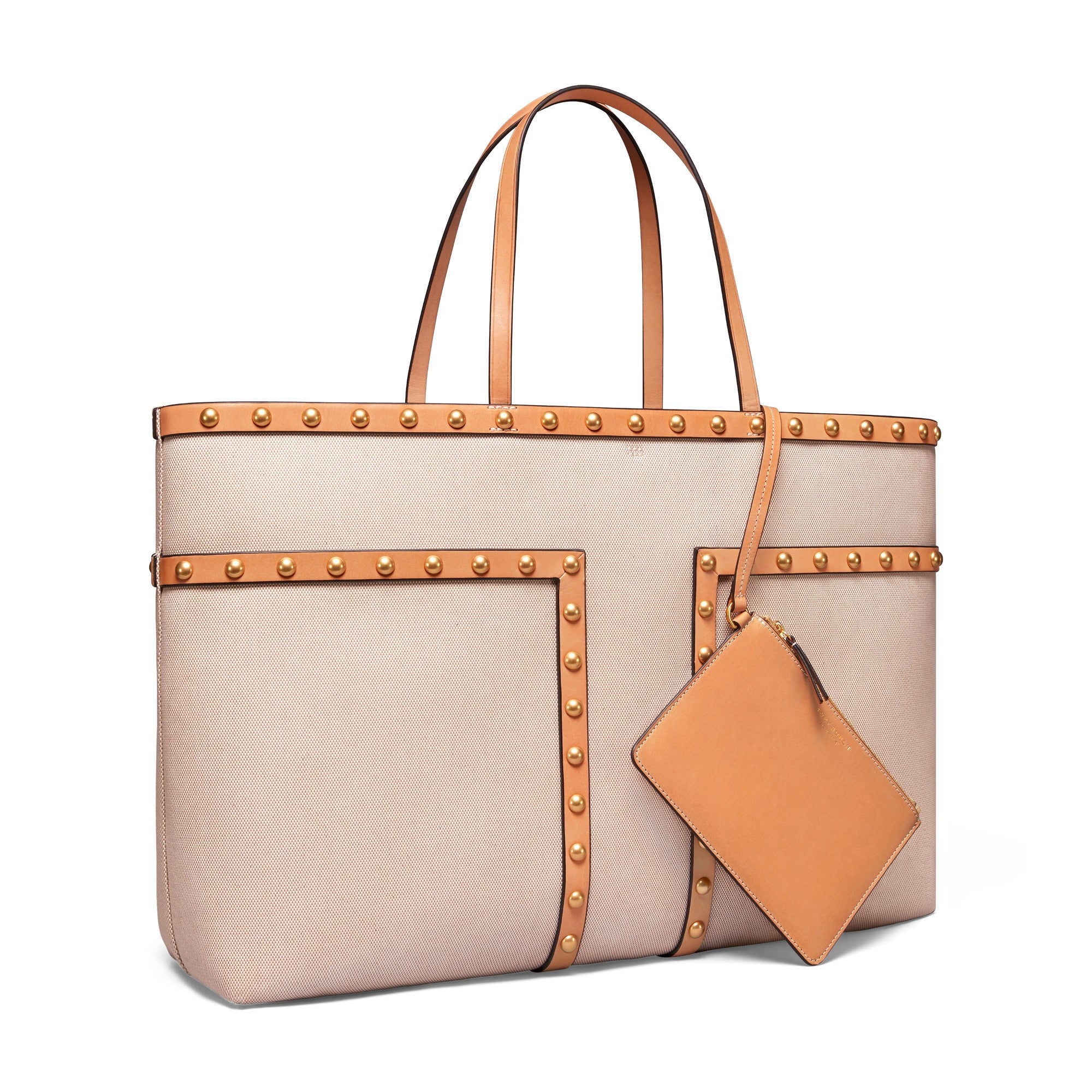 Women Block-T Stud Tote - Natural / Vachetta