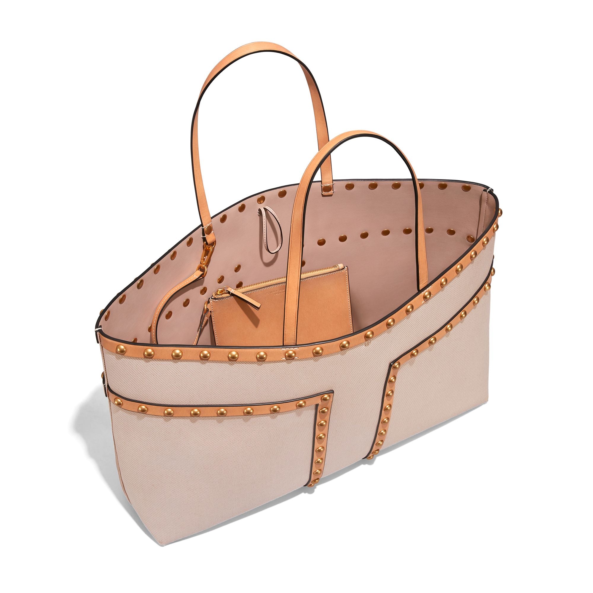 Women Block-T Stud Tote - Natural / Vachetta