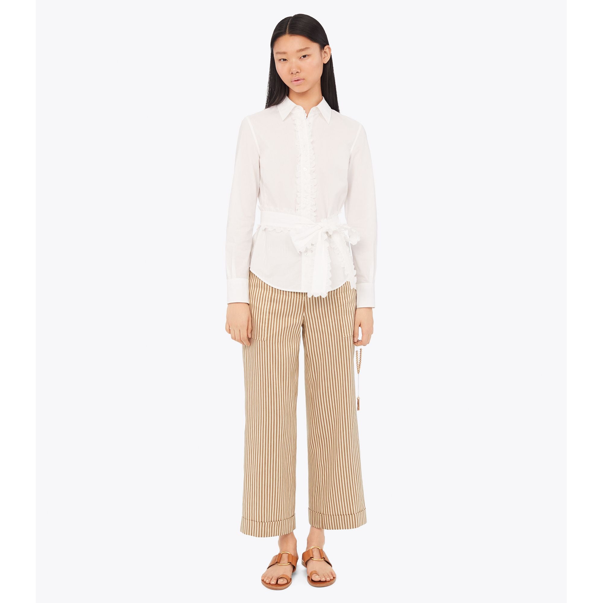 Women Scalloped Cotton Shirt - White