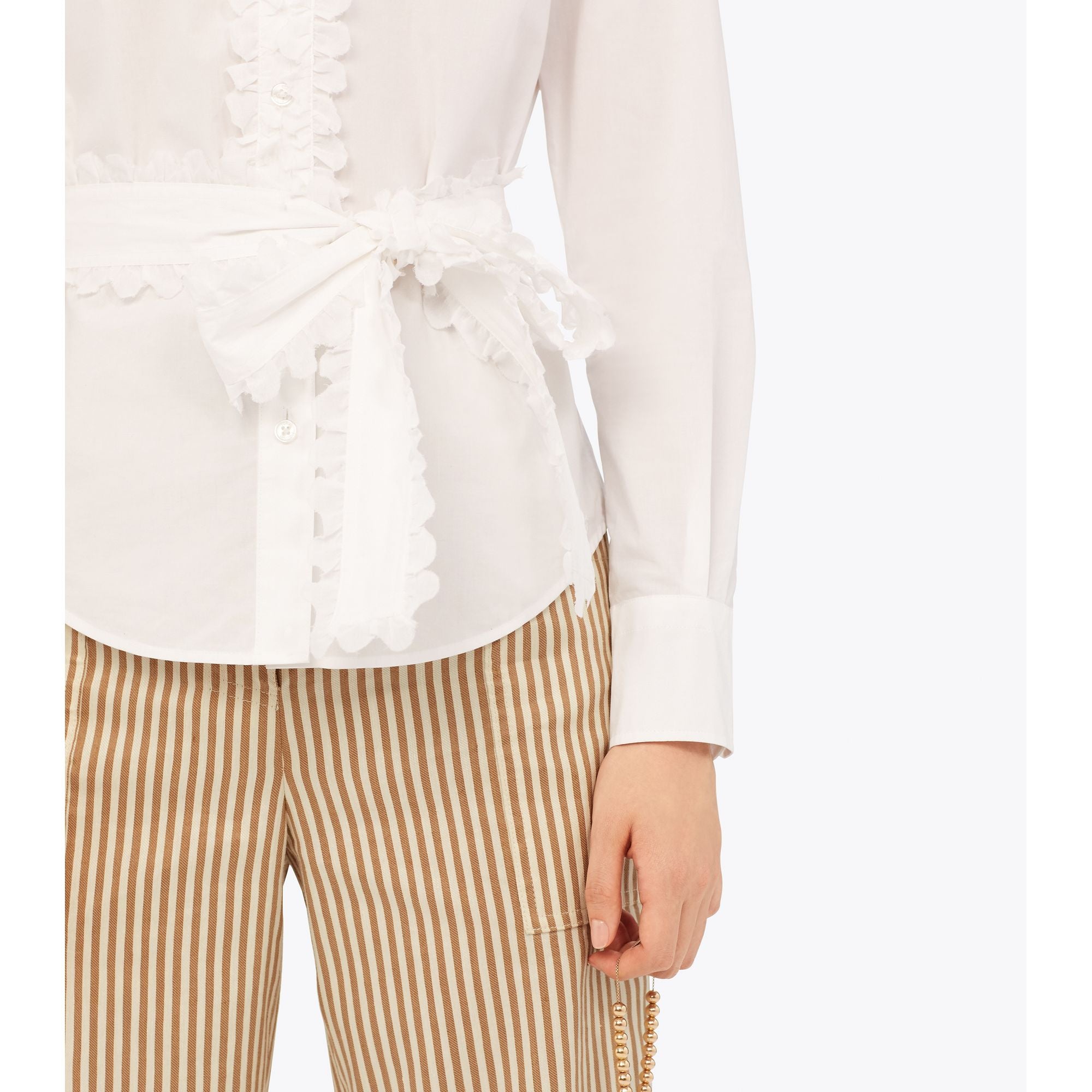 Women Scalloped Cotton Shirt - White