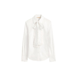 Women Scalloped Cotton Shirt - White