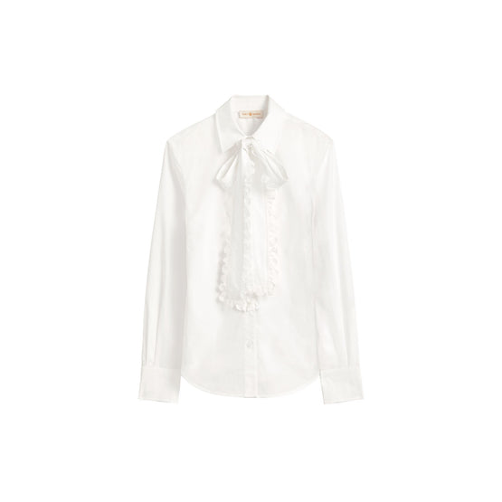 Women Scalloped Cotton Shirt - White