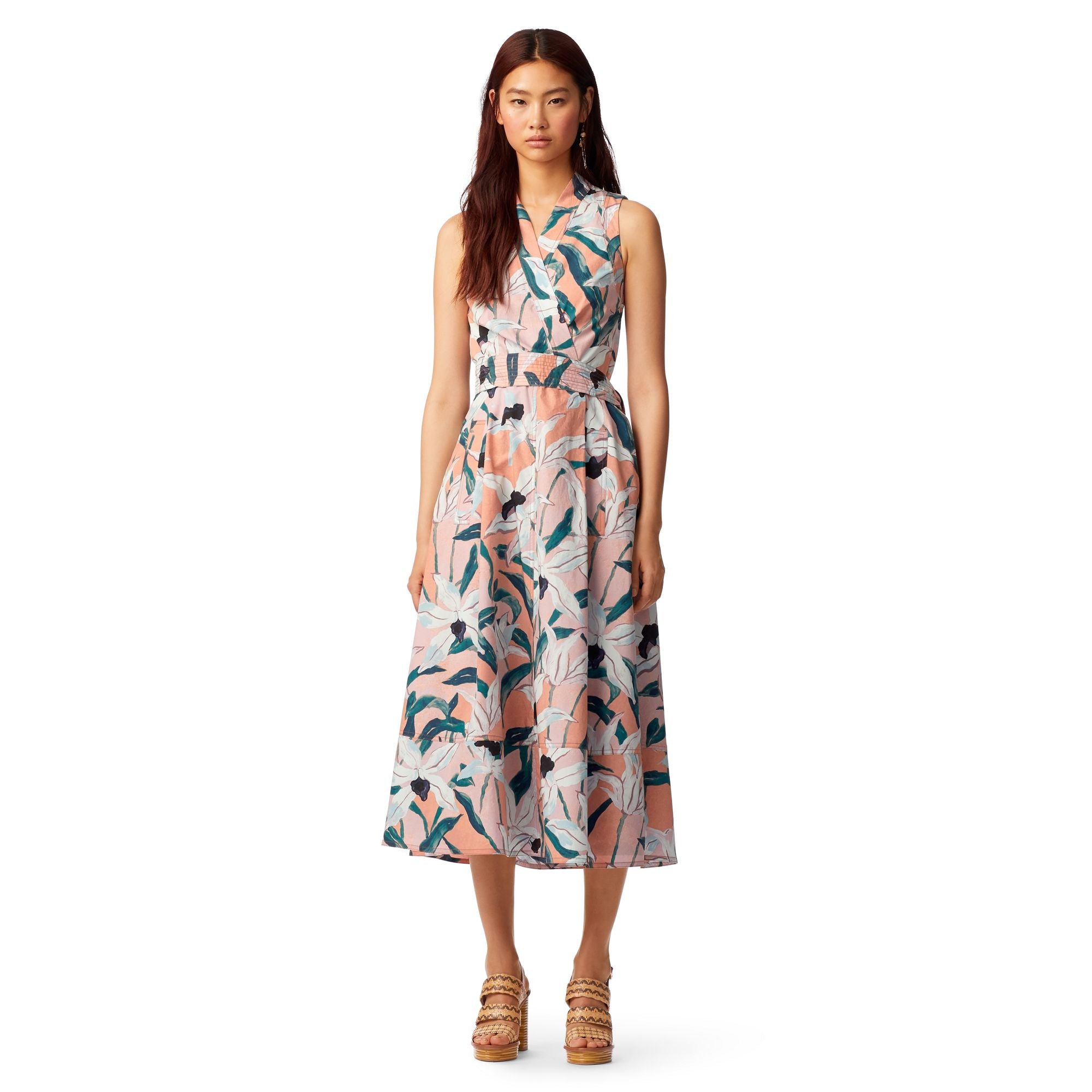 Women Printed Wrap Dress - Pink Desert Bloom