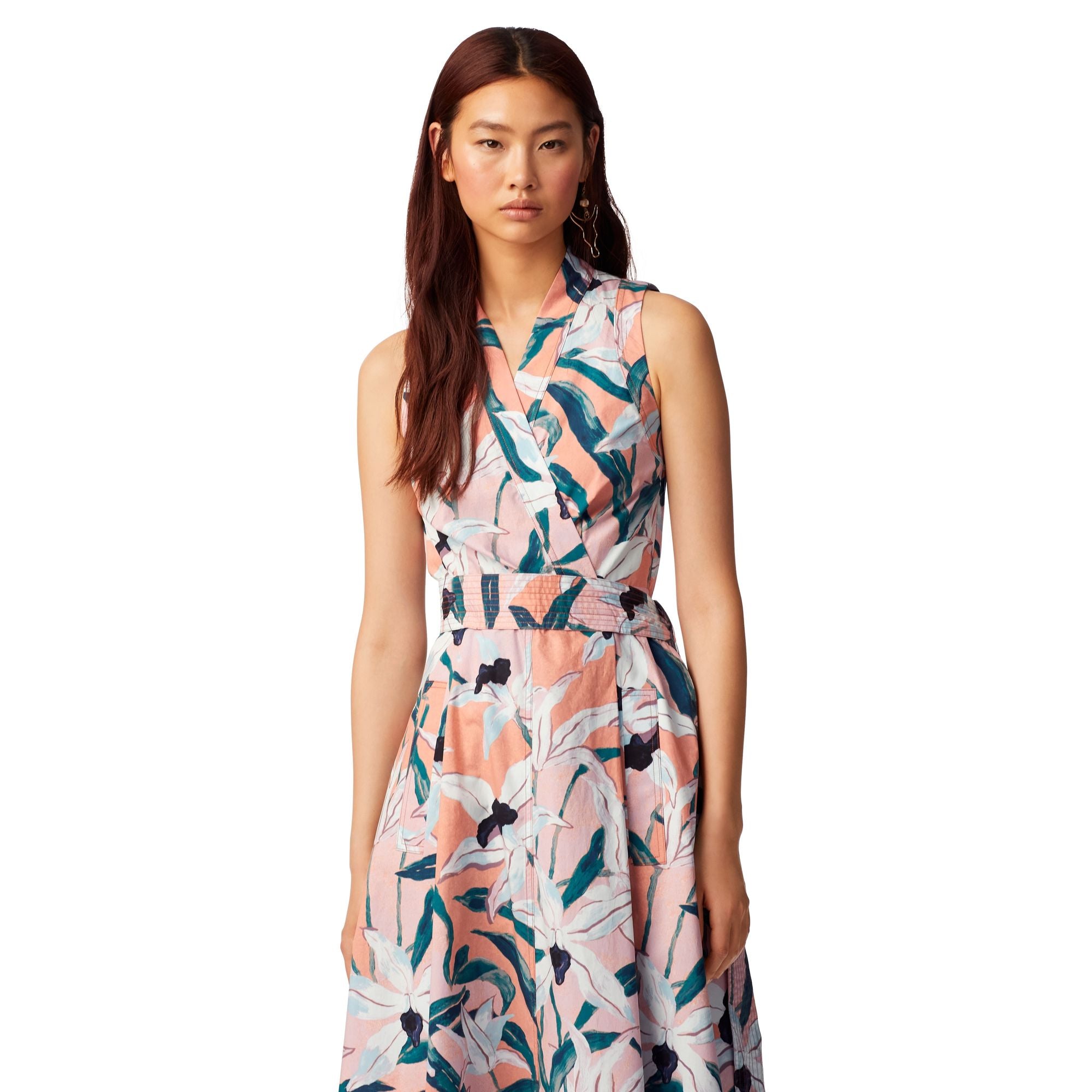 Women Printed Wrap Dress - Pink Desert Bloom