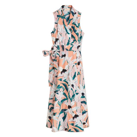 Women Printed Wrap Dress - Pink Desert Bloom
