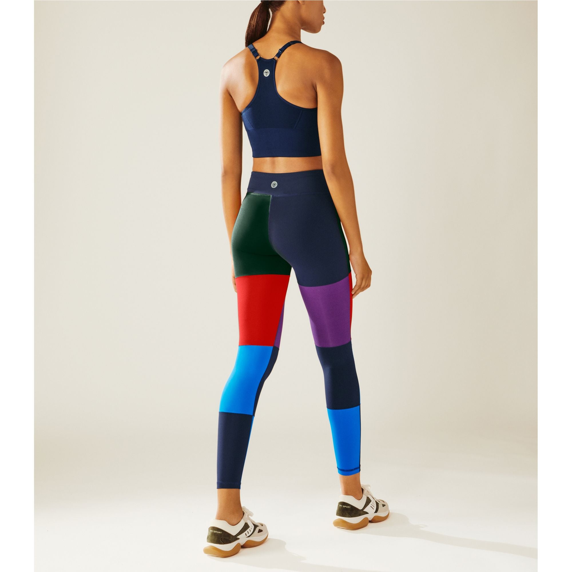 Women Blocked Full Length Leggings - Tory Navy Large Colorblock