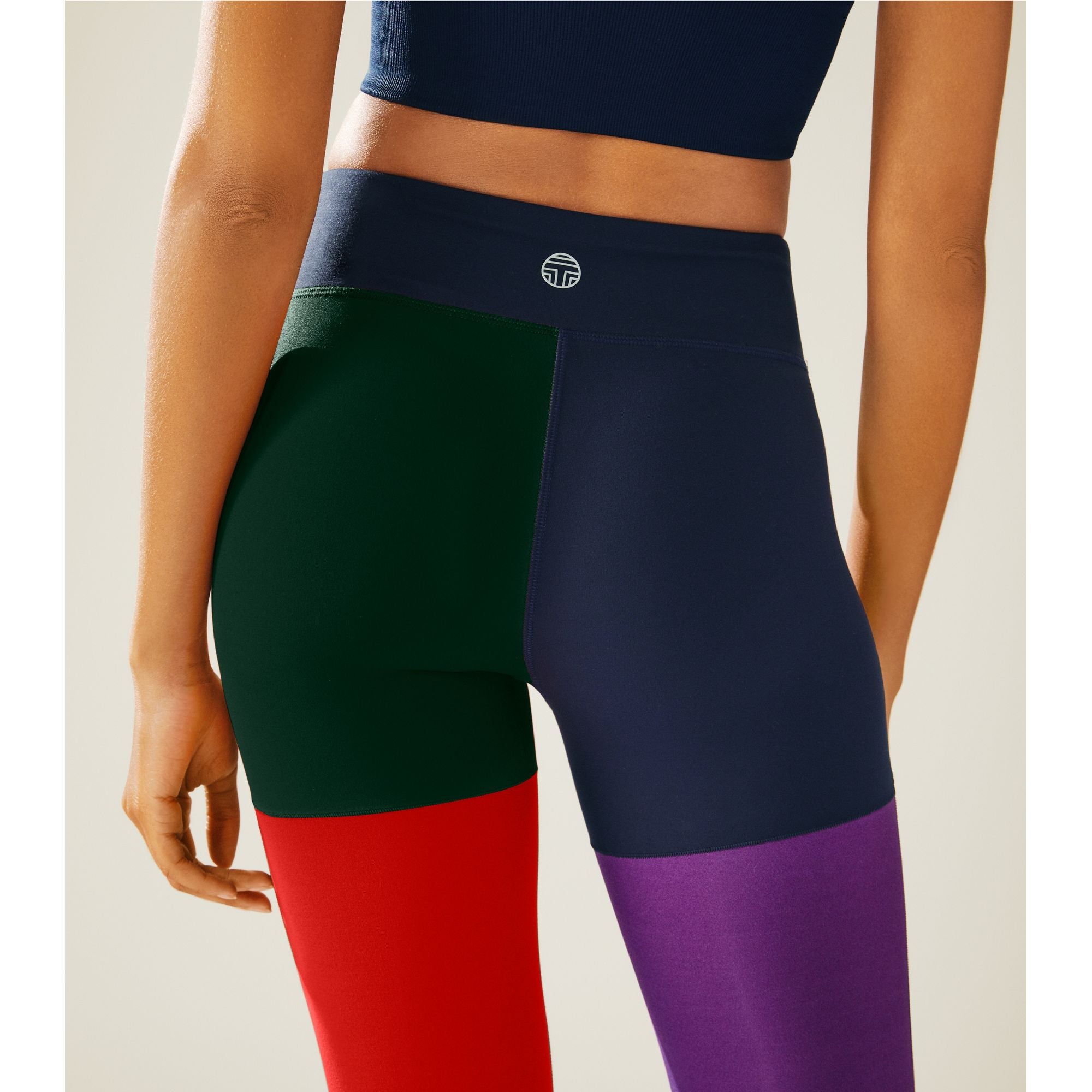 Women Blocked Full Length Leggings - Tory Navy Large Colorblock