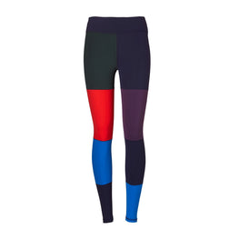 Women Blocked Full Length Leggings - Tory Navy Large Colorblock