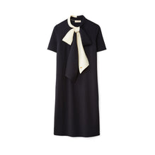Women Short Sleeve Bow Sweater Dress - Medium Navy / New Ivory