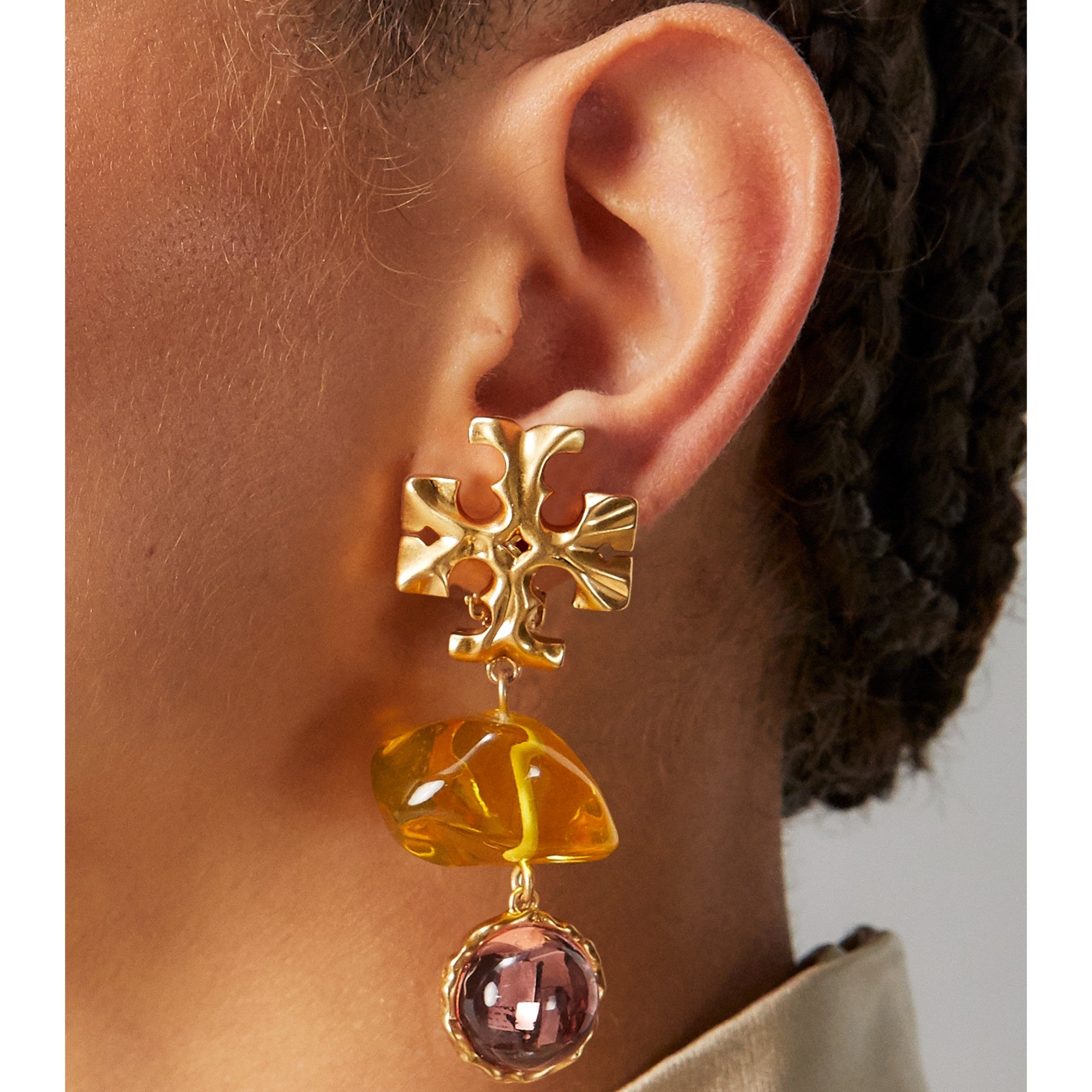 Women Roxanne Double-Drop Earring - Rolled Brass / Yellow / Pink