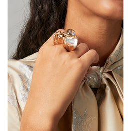 Women Roxanne Statement Ring - Brass / Clear
