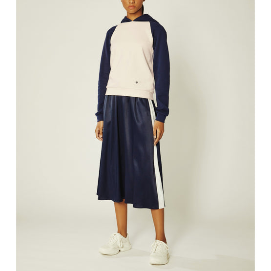 Women Satin Track Skirt - Tory Navy / Snow White