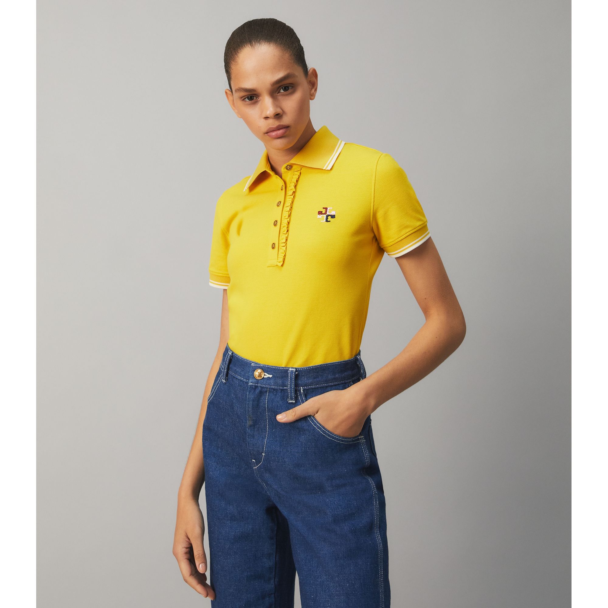 Women Ruffle Polo - Golden Chartreuse