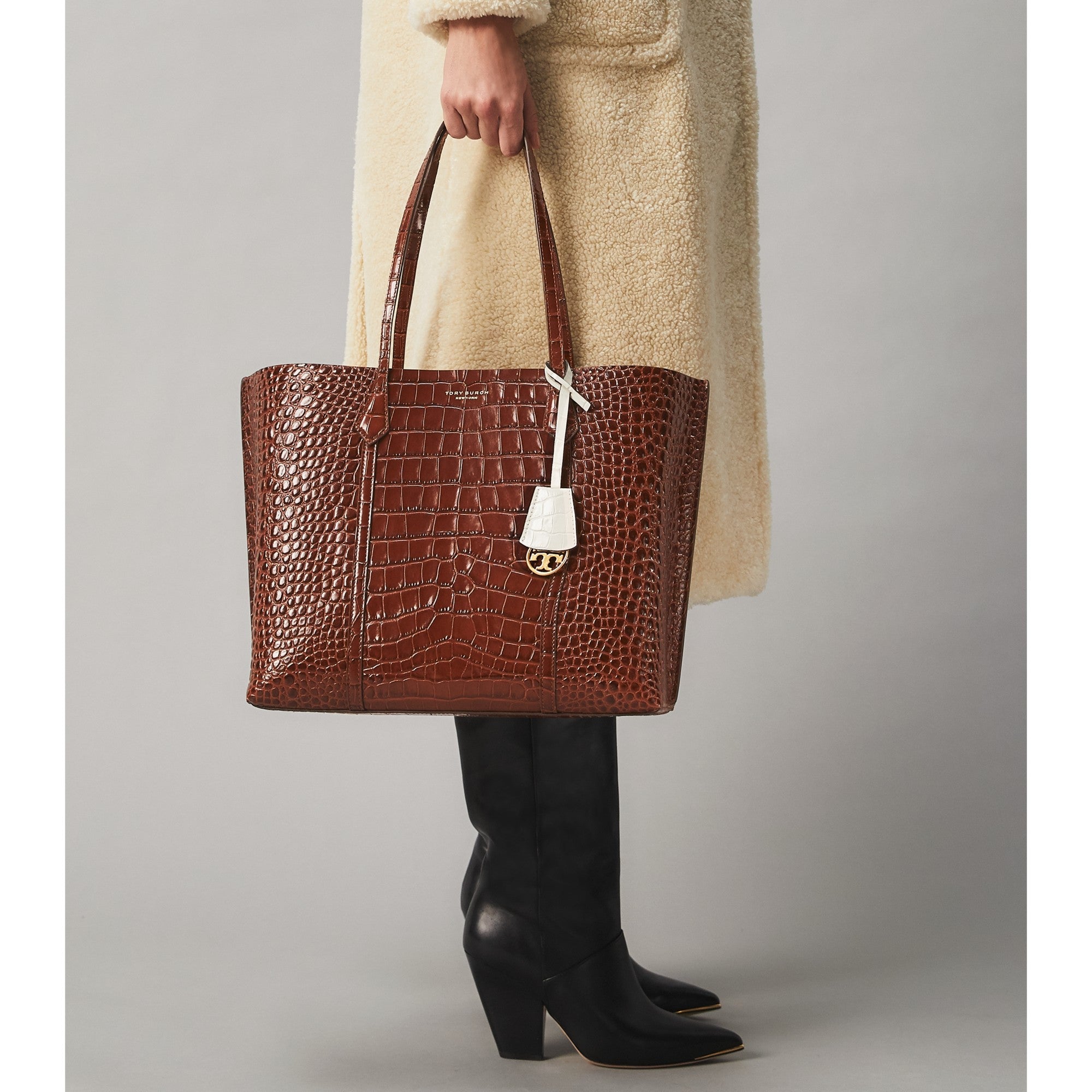 Women Perry Embossed Triple-Compartment Tote - Caffeine
