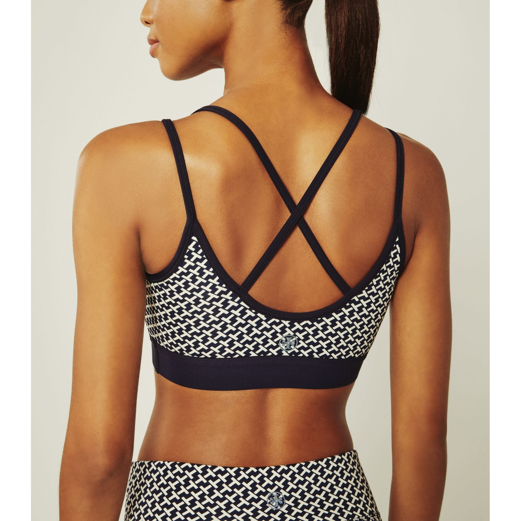 Women Printed Cross-Back Bra - Tory Navy Diagonal T