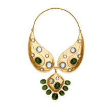 Women Bandana Paisley Statement Necklace - Rolled Brass / Green / Blue