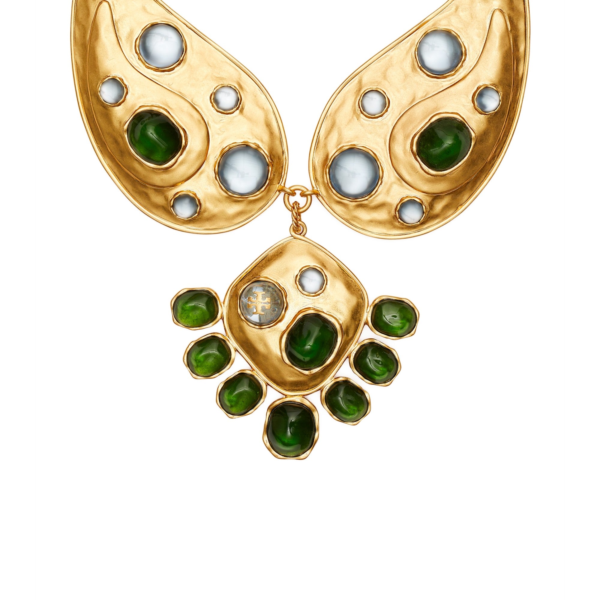 Women Bandana Paisley Statement Necklace - Rolled Brass / Green / Blue