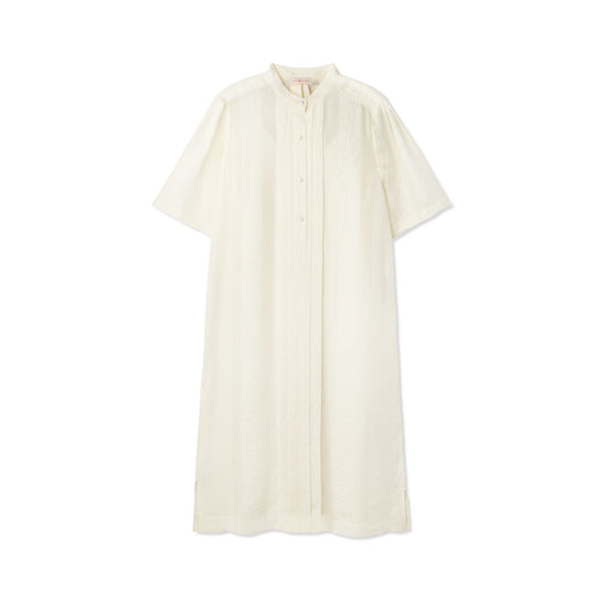 Women Floral Chiffon Short Sleeve Dress - New Ivory