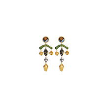 Women Charm Statement Earring - Rolled Brass / Multi