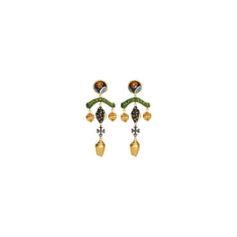 Women Charm Statement Earring - Rolled Brass / Multi