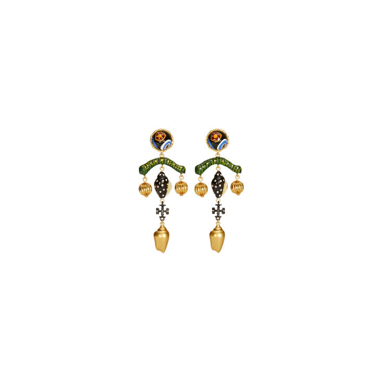 Women Charm Statement Earring - Rolled Brass / Multi