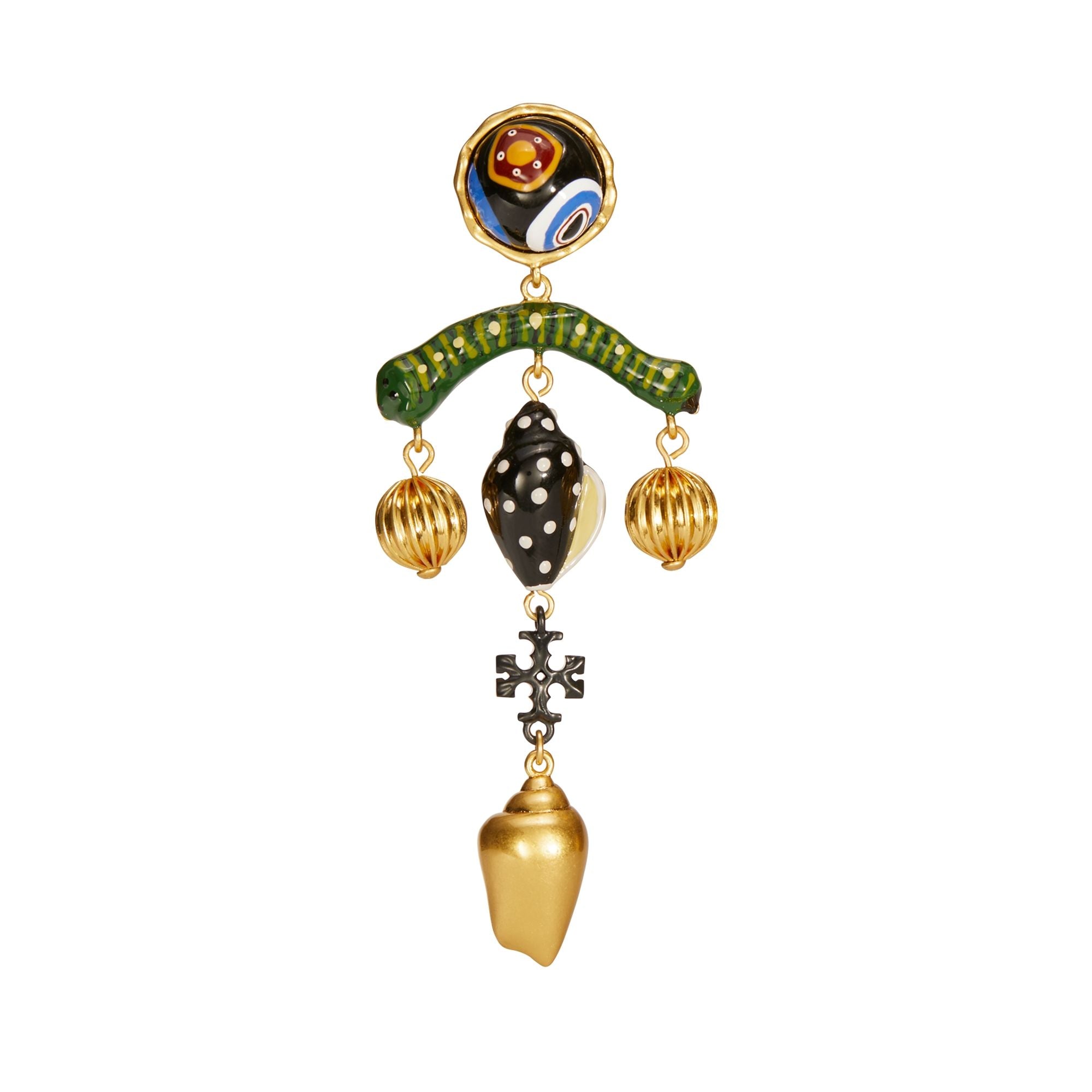Women Charm Statement Earring - Rolled Brass / Multi