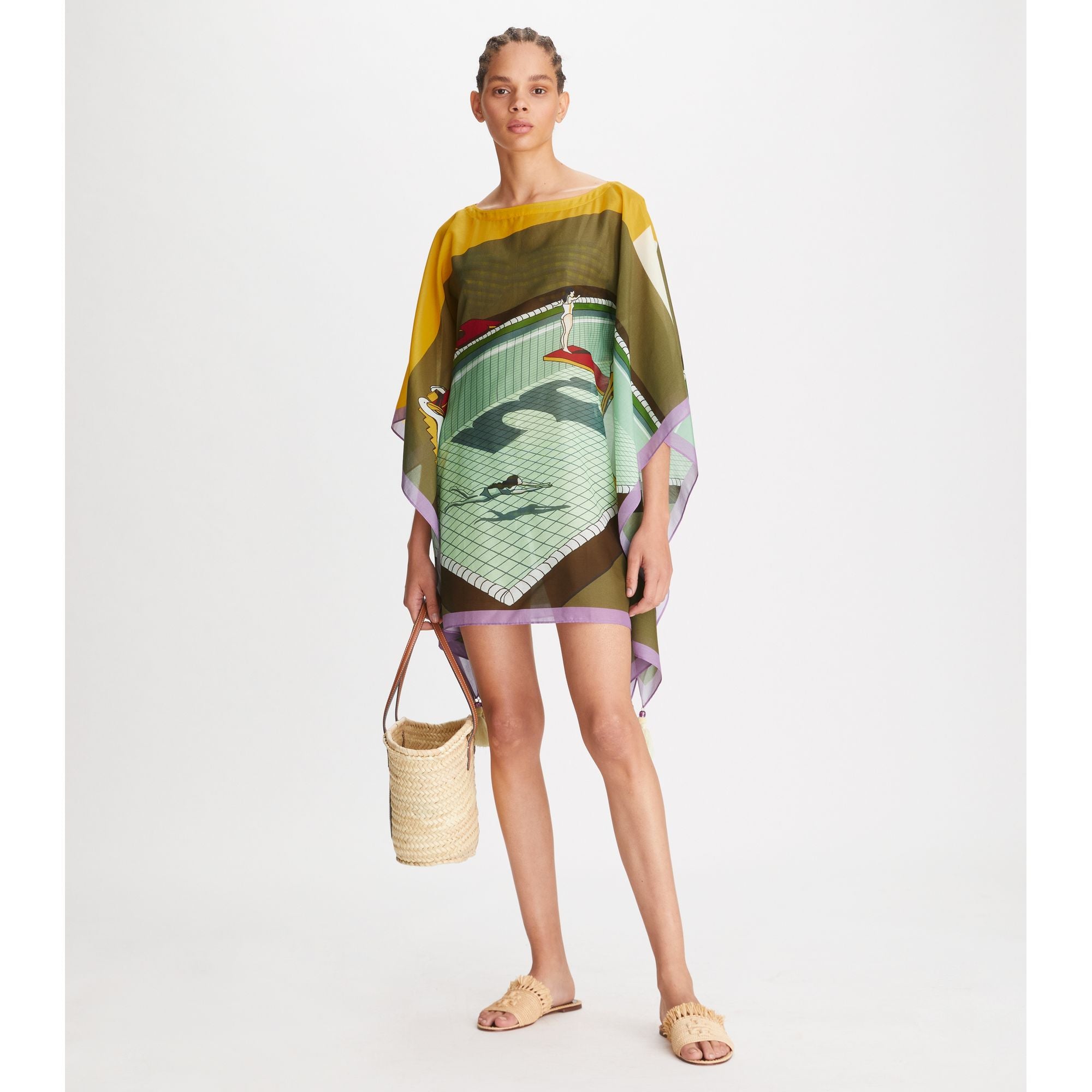 Women Printed Beach Caftan - Pelican Reef Mint