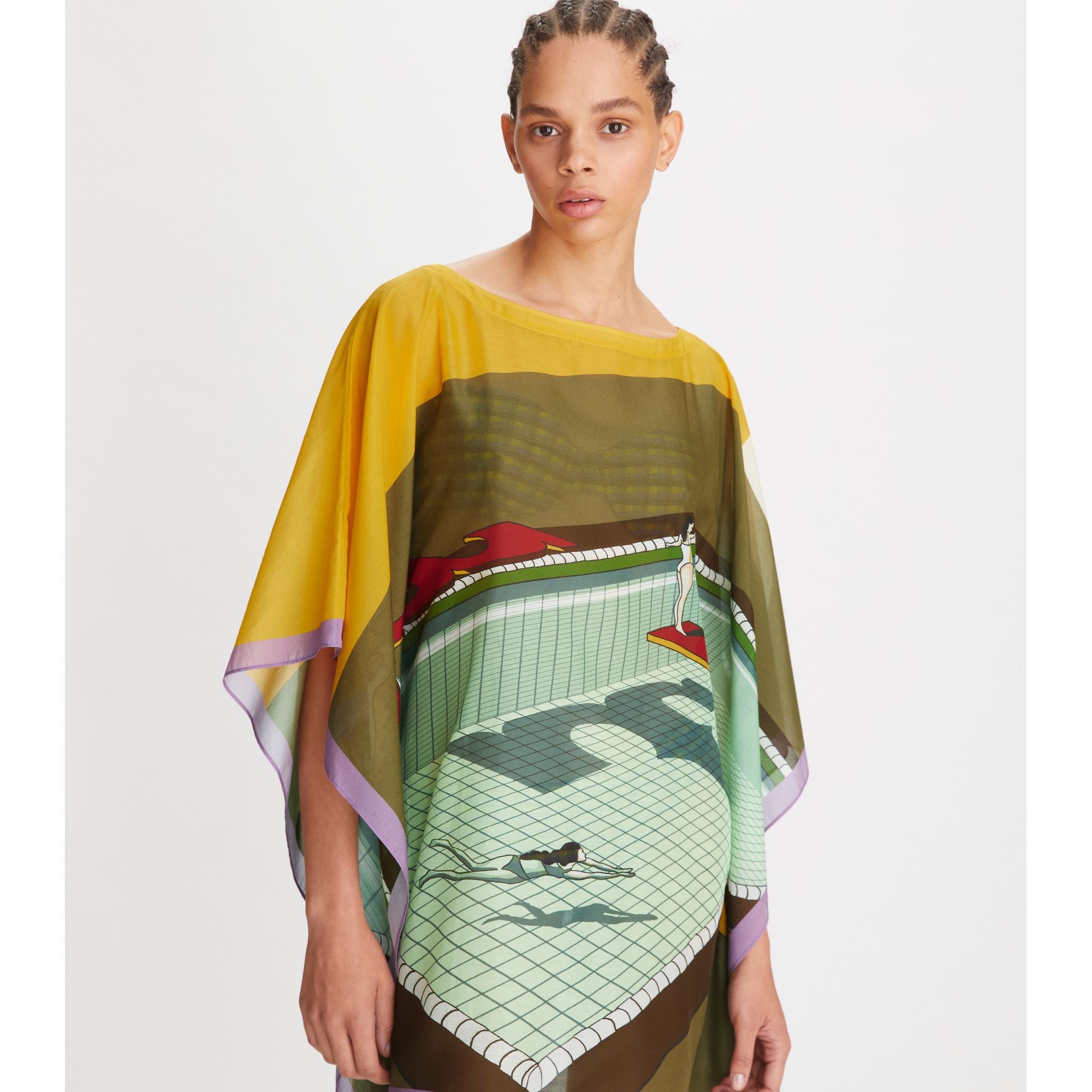 Women Printed Beach Caftan - Pelican Reef Mint