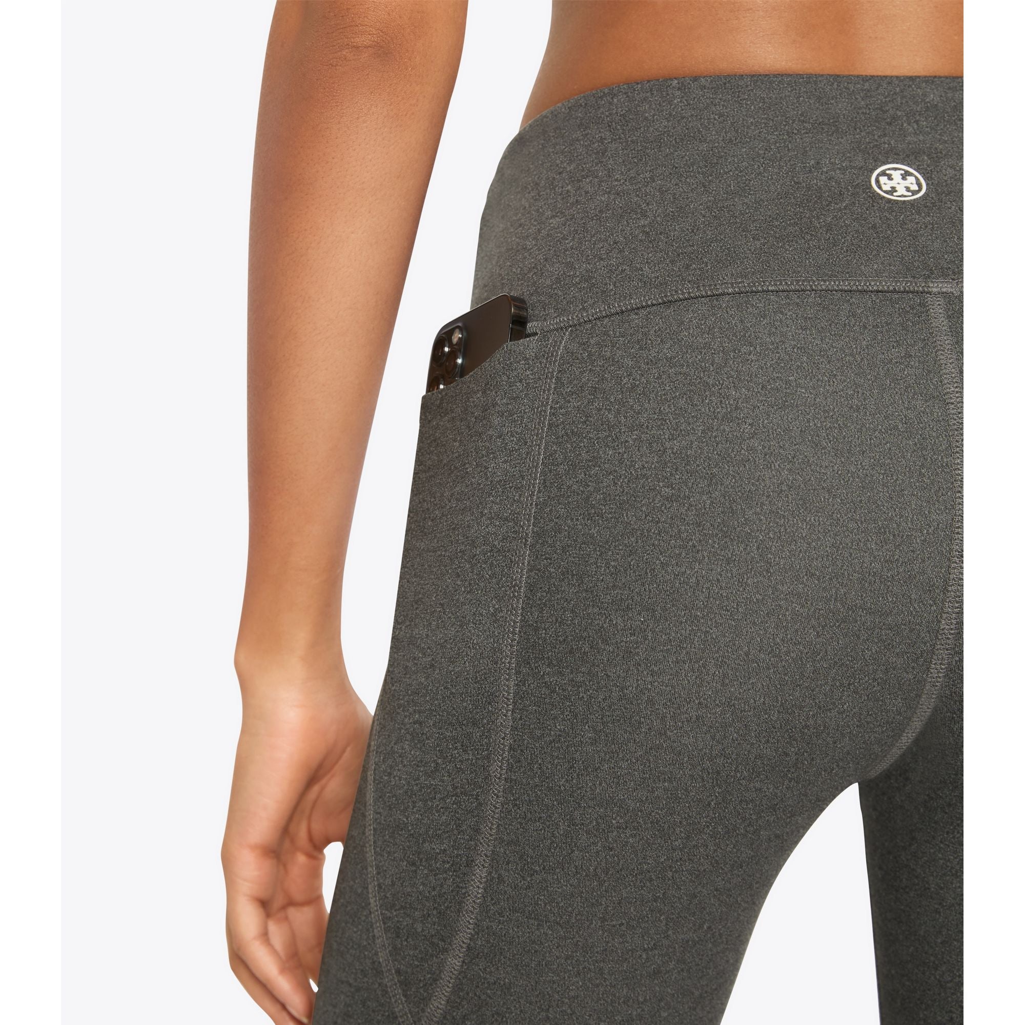 Women High-Rise Compression Melange Pocket Leggings - Dark Grey Heather