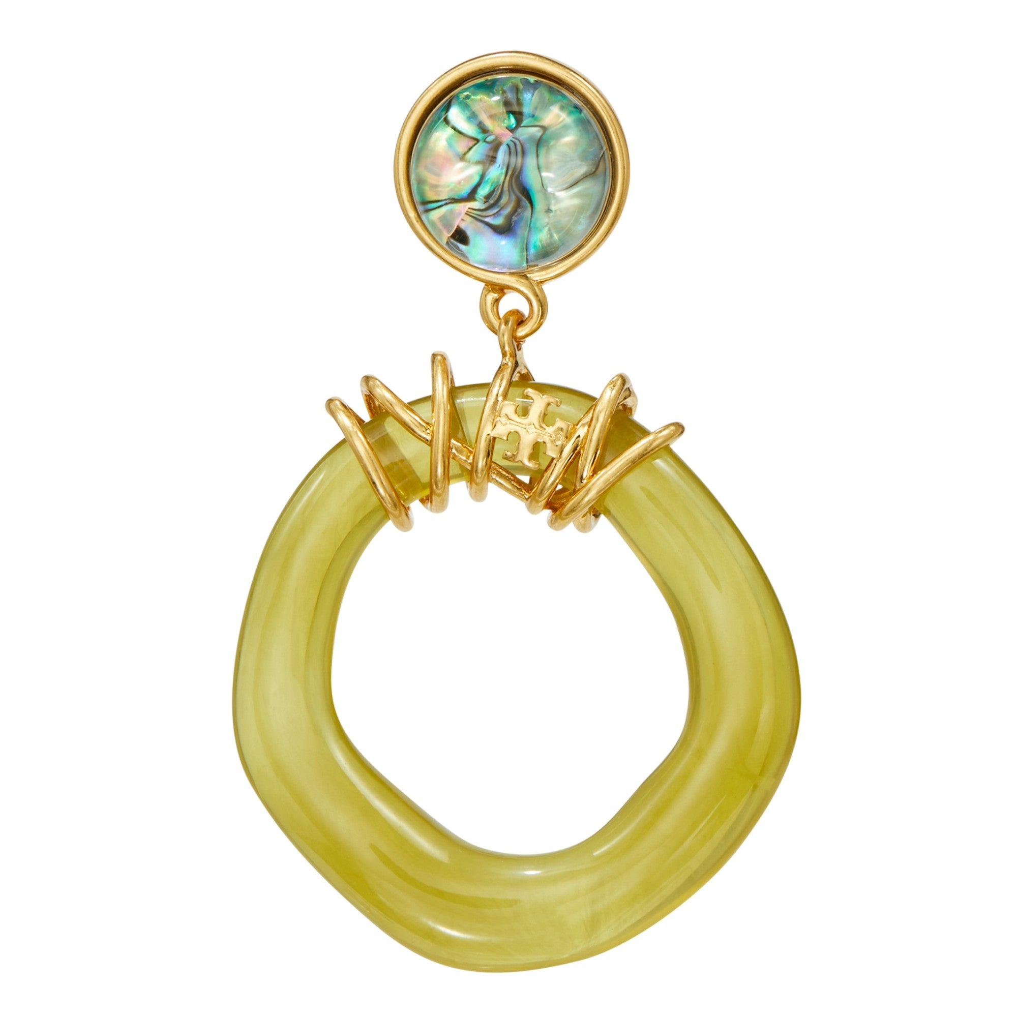 Women Doorknocker Earring - Rolled Brass / Green Multi