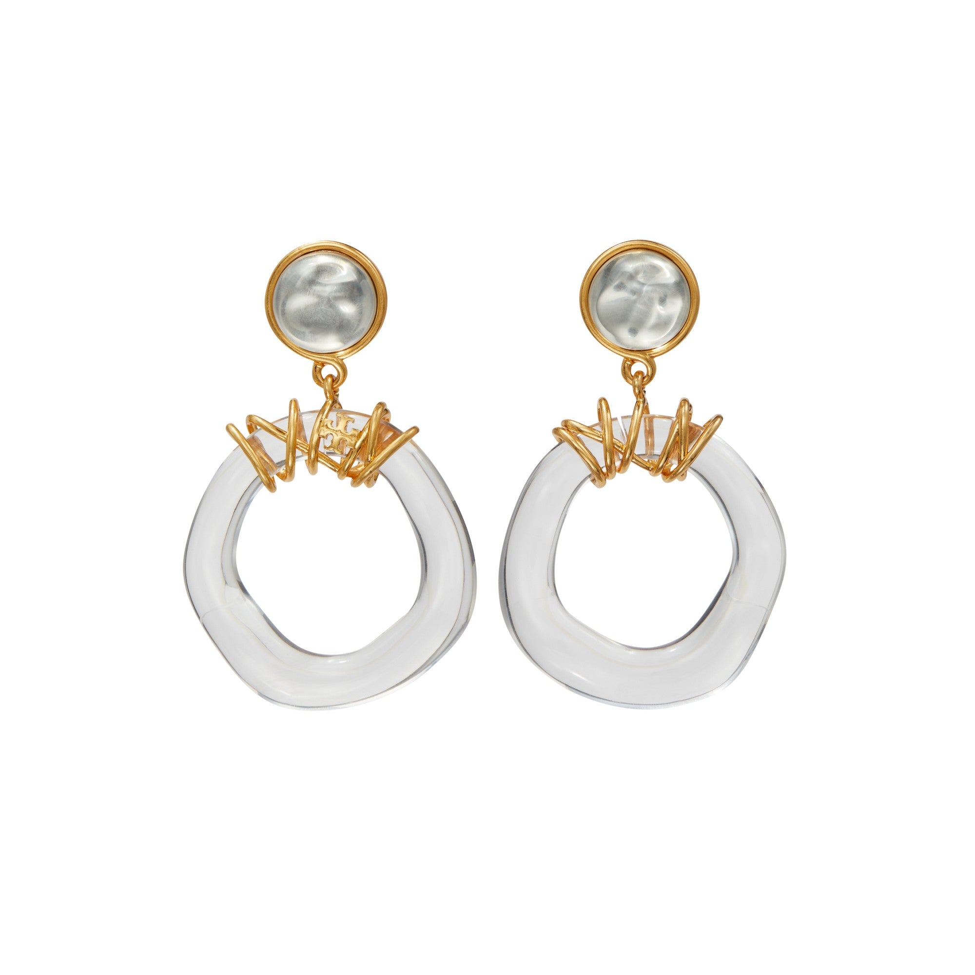 Women Doorknocker Earring - Rolled Brass / Clear