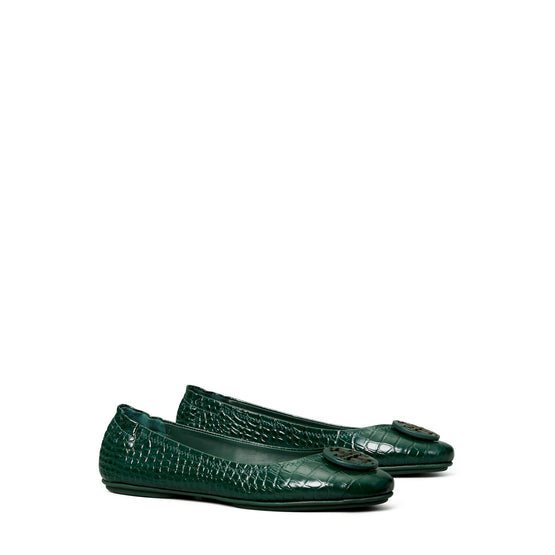Women Minnie Travel Ballet With Leather Logo - Verde- Croc