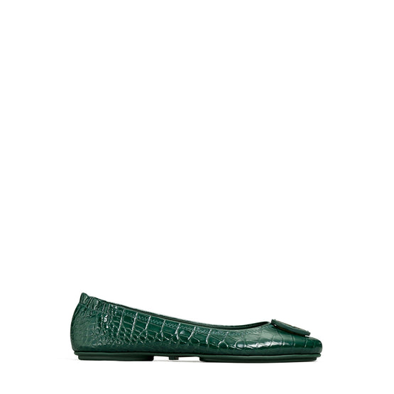 Women Minnie Travel Ballet With Leather Logo - Verde- Croc