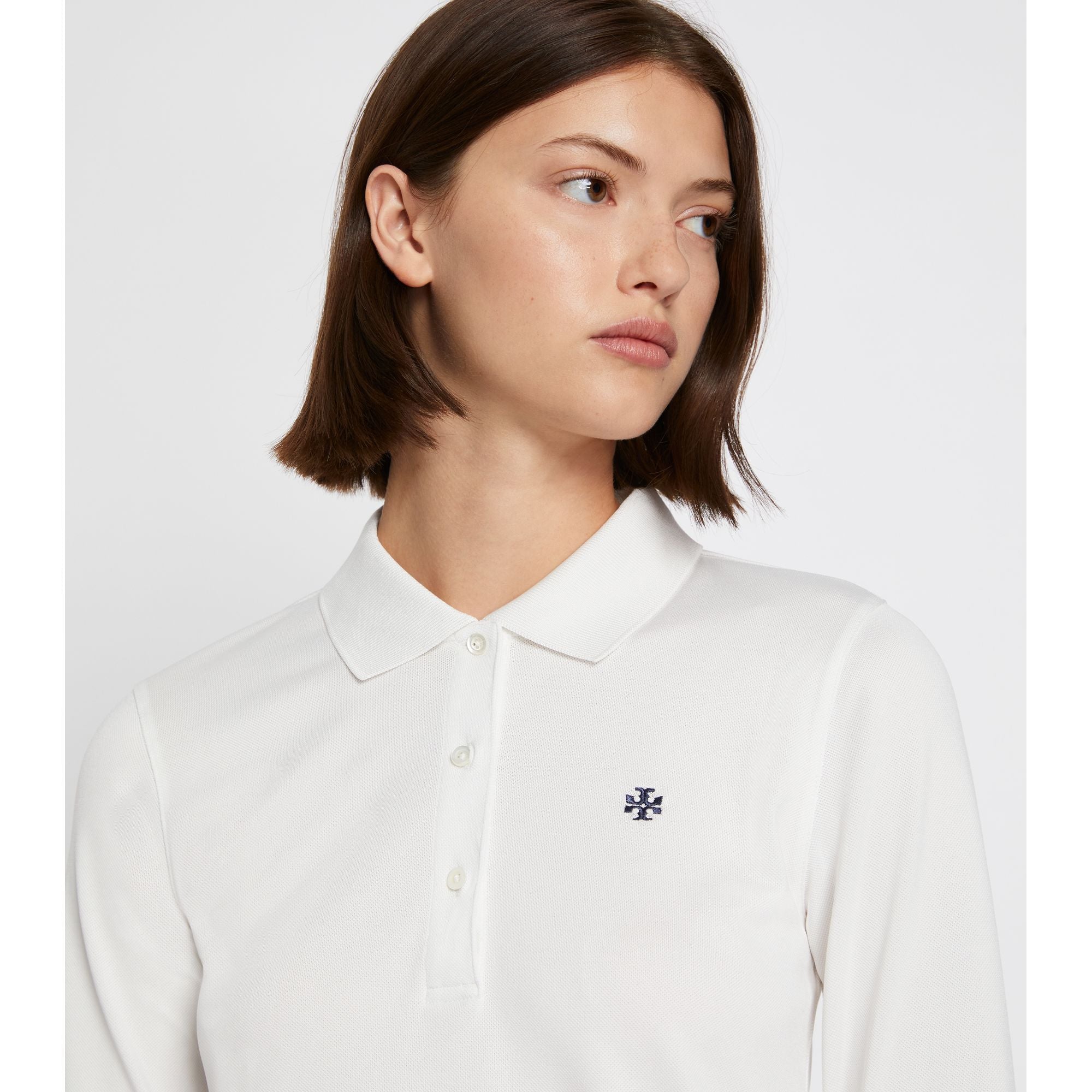 Women Classic Tech Pique Long-Sleeve Polo - Snow White