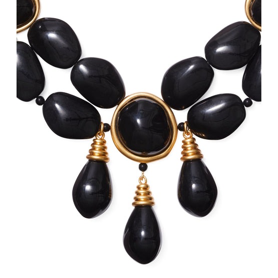 Women Roxanne Wrapped Statement Necklace - Rolled Brass / Black