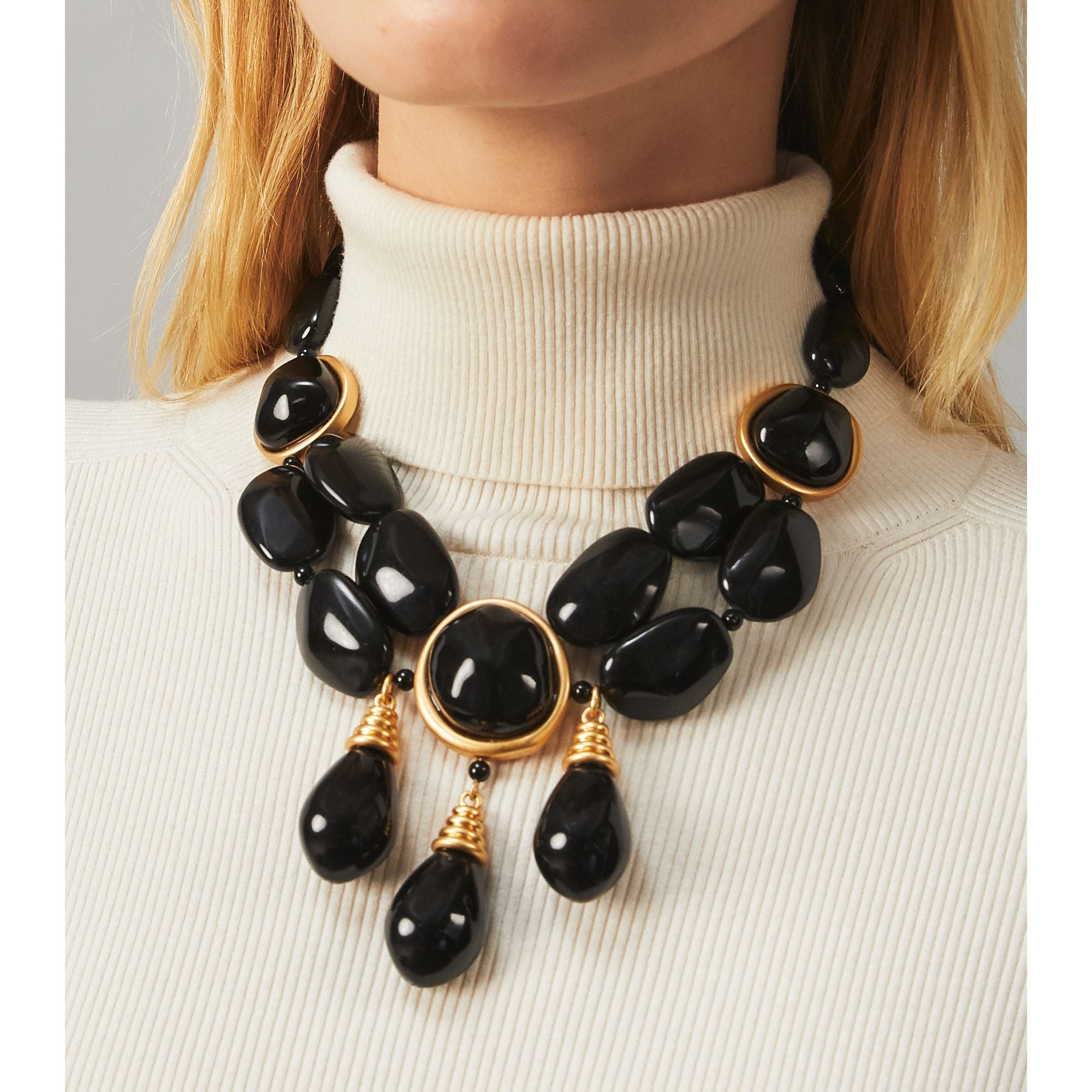 Women Roxanne Wrapped Statement Necklace - Rolled Brass / Black