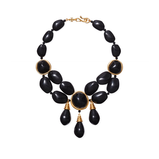 Women Roxanne Wrapped Statement Necklace - Rolled Brass / Black