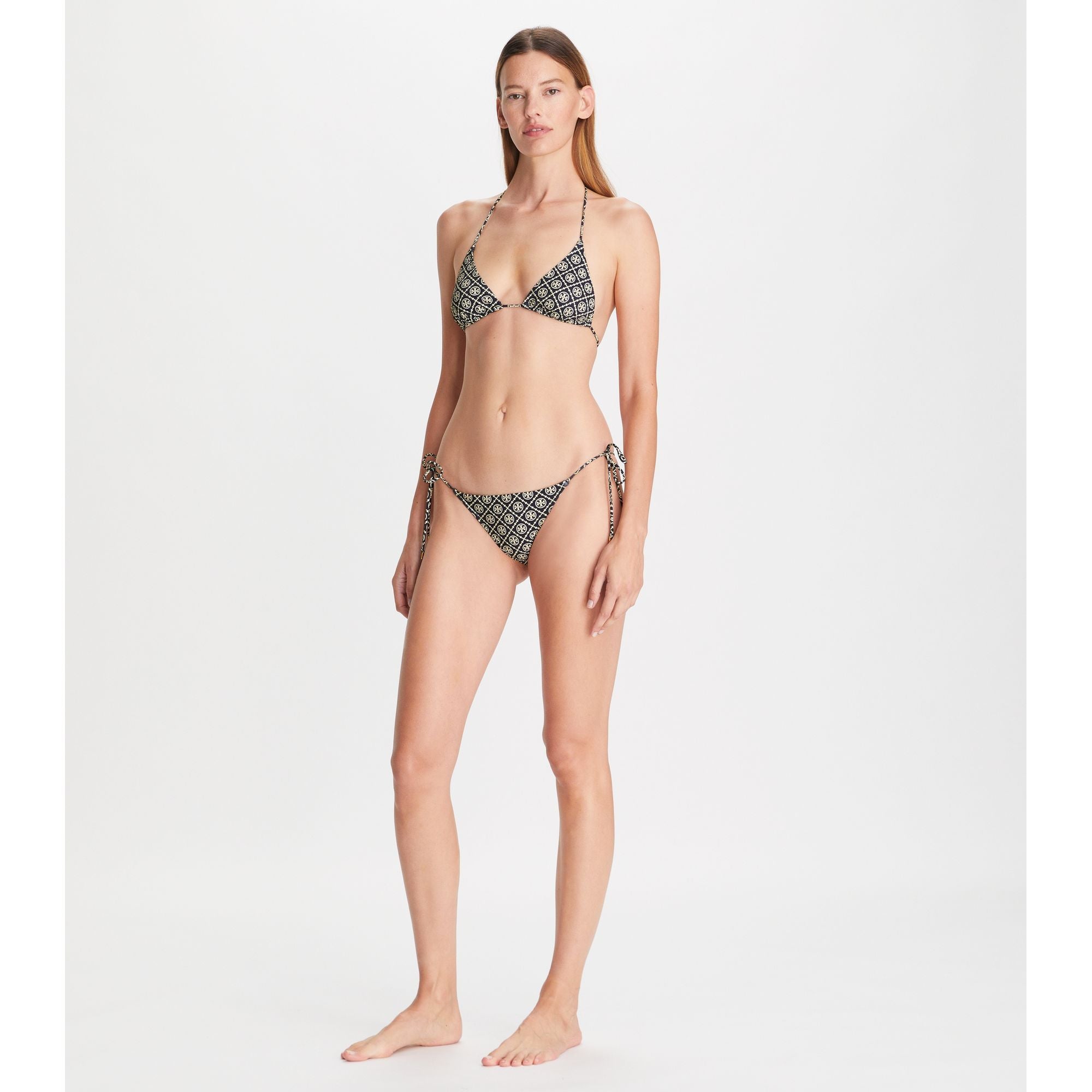 Women Printed String Bikini Bottom - T Monogram Tory Navy / Sesame
