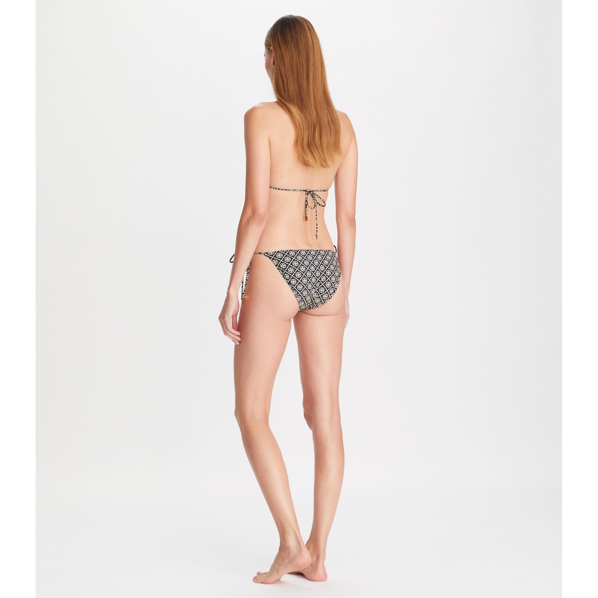 Women Printed String Bikini Bottom - T Monogram Tory Navy / Sesame