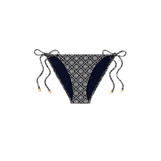 Women Printed String Bikini Bottom - T Monogram Tory Navy / Sesame