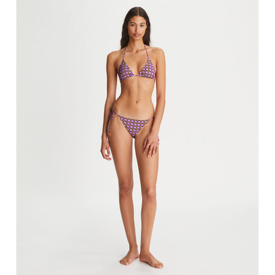 Women Printed String Bikini Bottom - 3D Checkered Logo Lilac