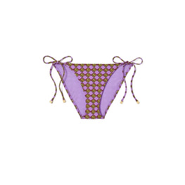 Women Printed String Bikini Bottom - 3D Checkered Logo Lilac