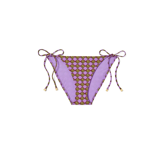 Women Printed String Bikini Bottom - 3D Checkered Logo Lilac